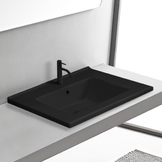 Bathroom Sink Matte Black Ceramic Drop In Bathroom Sink, Rectangular CeraStyle 067307-U/D